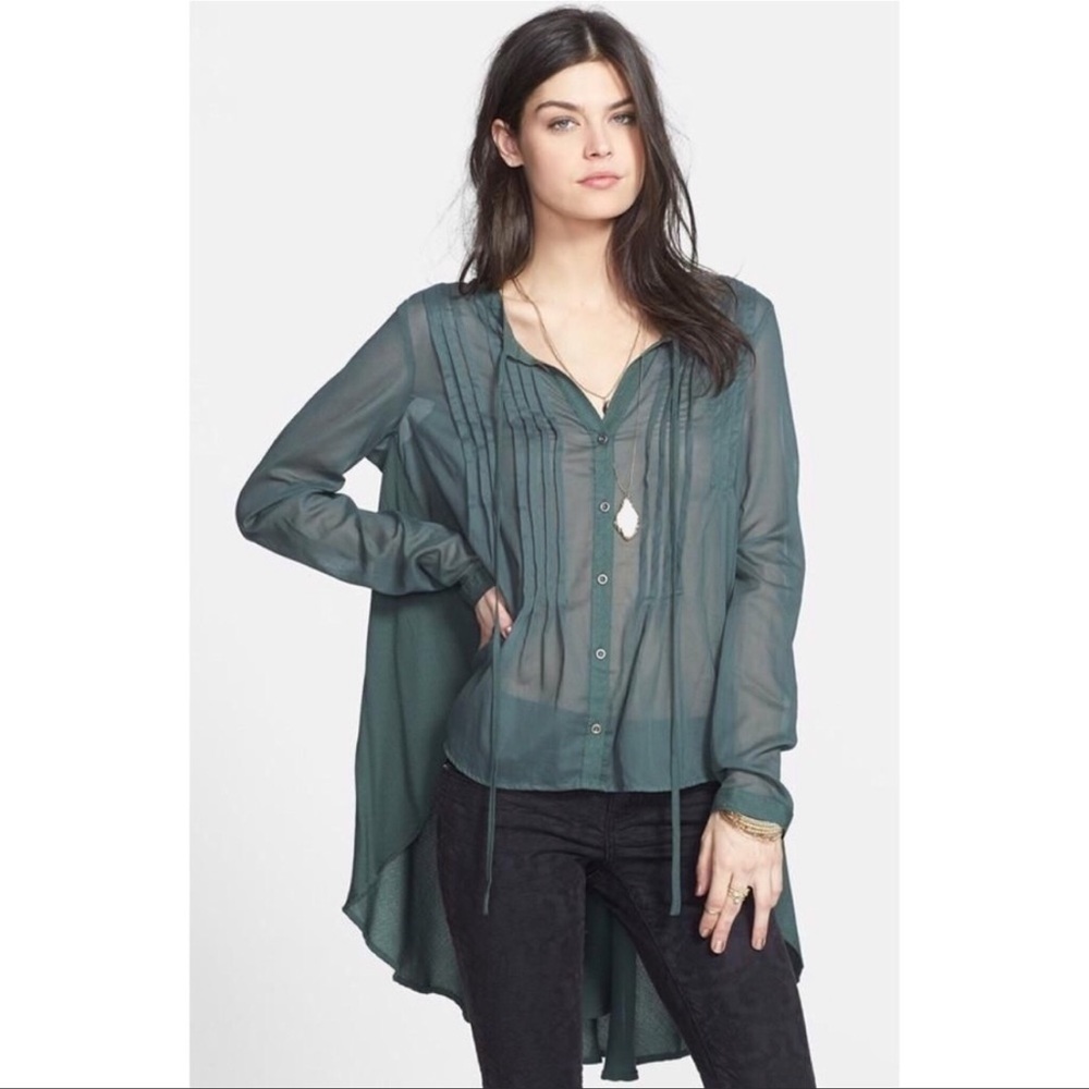 🆕Free People High Low Tunic Green Blouse Small